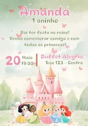 Convite de Aniversário Princesas Cute para Editar Online