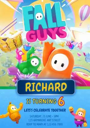 Fall Guys Birthday Invitation Editable Template