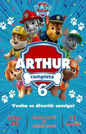 Convite de Aniversário Patrulha Canina com a Equipe Reunida para Editar
