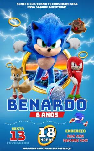 Convite de Aniversário Sonic o Filme 2 Editável para Enviar