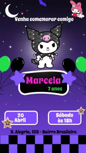 Convite Animado de Aniversário Kuromi para Editar Online