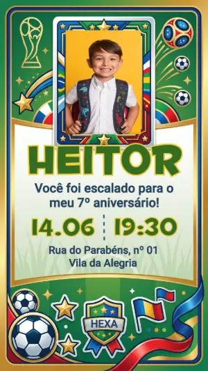 Convite de Aniversário Copa do Mundo Estilo Figurinha Editável