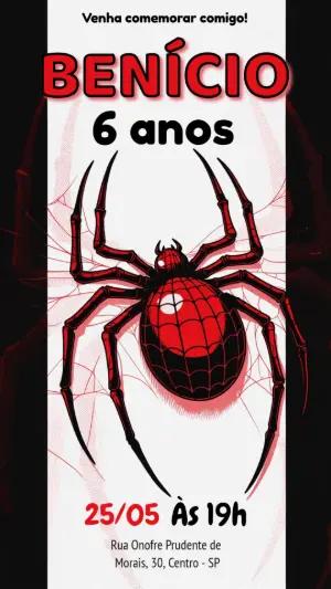 Convite de Aniversário Herói Aranha Vermelho e Preto Editável