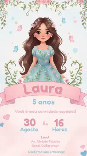 Convite de Aniversário Infantil Princesa no Jardim para Editar