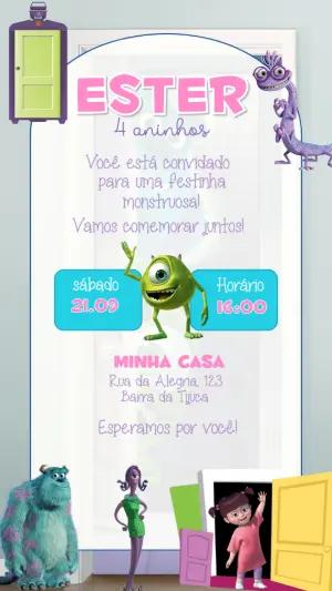 Convite Digital Monstros S.A. para Aniversário de Menina