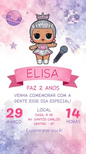 Convite Aniversário Infantil LOL Rainha Galáxia Editável