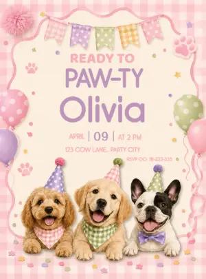 Editable Puppy Paw-ty Birthday Invitation Template