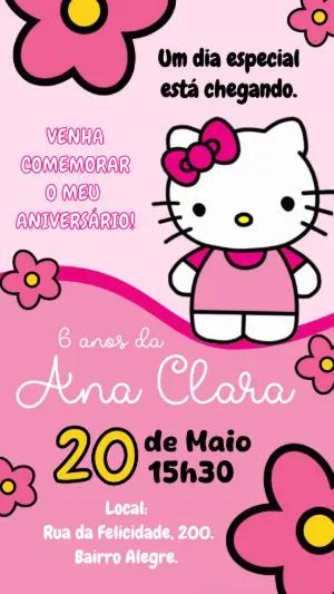 Convite Animado Aniversário Hello Kitty para Editar Online
