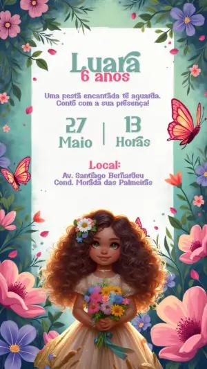 Convite Aniversário Boneca Jardim Encantado para Editar Online