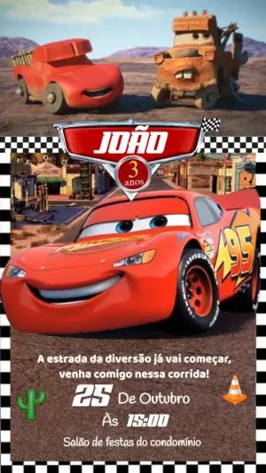 Convite Animado de Aniversário Carros para Editar Online