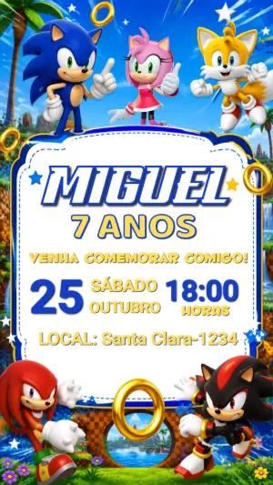 Convite Digital Sonic: Modelo Editável para Aniversário Infantil