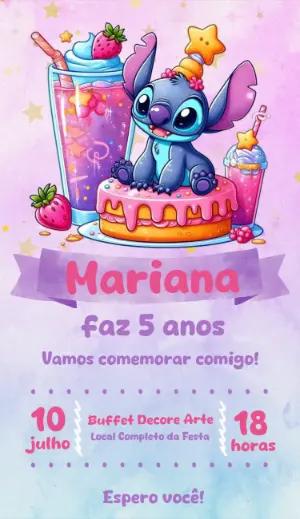 Convite de Aniversário Stitch Candy para Editar Online