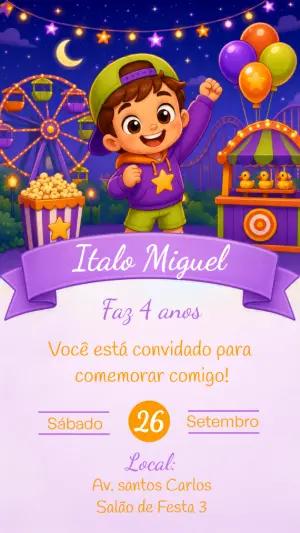 Convite de Aniversário Parque de Diversões para Editar Online