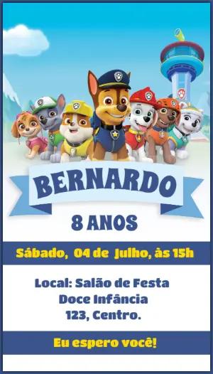 Convite de Aniversário Patrulha Canina para Editar Online