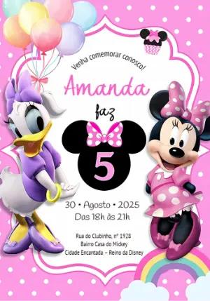 Convite de Aniversário Minnie e Margarida para Editar Online