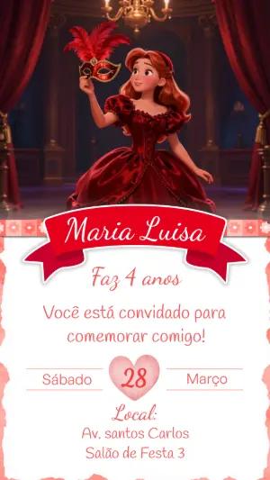 Convite Aniversário Princesa Baile de Máscaras Editável