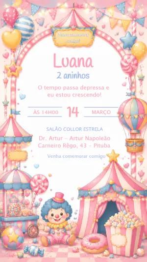 Convite de Aniversário Circo Rosa Delicado para Editar