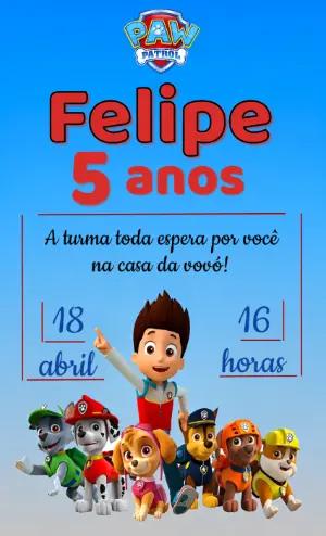 Convite de Aniversário Patrulha Canina Menino Editável
