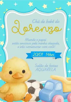 Convite Digital Chá de Bebê Menino com Patinho Editável