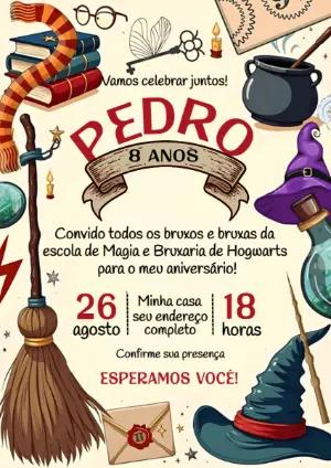 Convite Aniversário Harry Potter para Editar Online