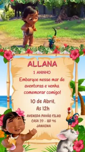 Convite Animado Aniversário Moana Baby para Editar Online