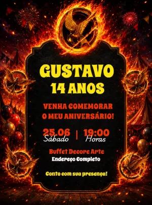Convite de Aniversário Jogos Vorazes em Chamas para Editar