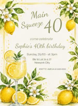 Main Squeeze 40th Birthday Invitation | Editable Lemon Template