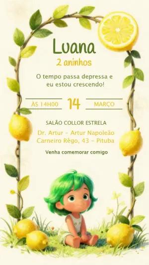 Convite de Aniversário Infantil Tema Limão Siciliano Editável
