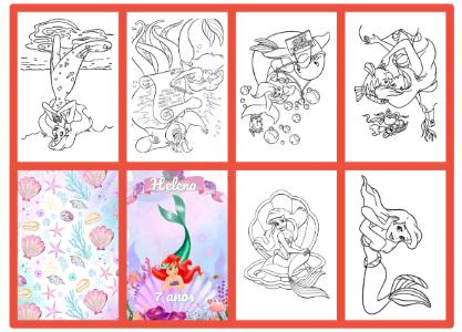 Mini Livro de Colorir A Pequena Sereia com Convite e Desenhos para Colorir