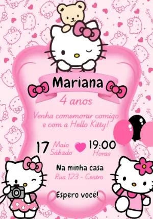 Convite de Aniversário Hello Kitty Editável Online para Imprimir