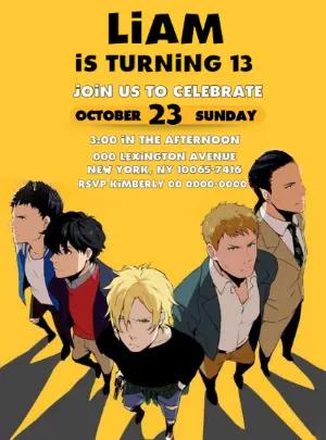 Banana Fish Anime Birthday Invitation Editable Template