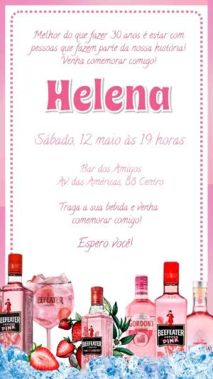 Convite de Aniversário Adulto Tema Gin Rosa Editável