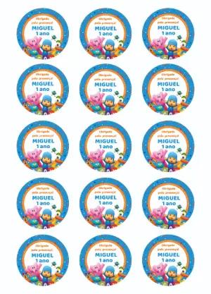 Adesivo Redondo Pocoyo para Festa Infantil Editável