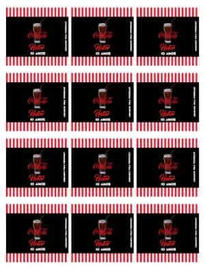 Adesivo para Bala Personalizada de Aniversário Tema Coca-Cola
