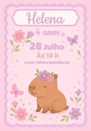 Convite de Aniversário Capivara Fofa para Editar Online