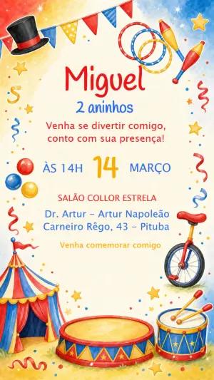 Convite de Aniversário Circo Aquarela para Editar