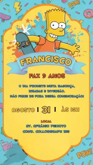 Convite de Aniversário Bart Simpson para Editar Online
