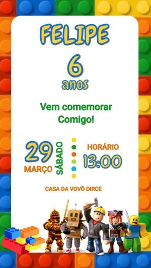 Convite de Aniversário Blocos e Games Colorido para Editar