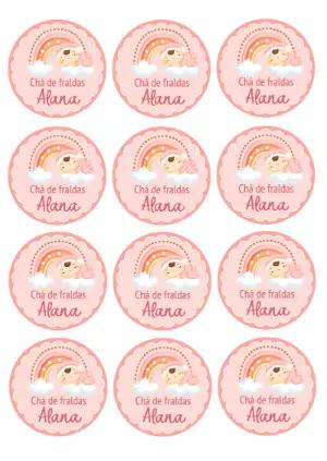 Adesivo Chá de Fraldas Menina Arco-íris para Editar Online