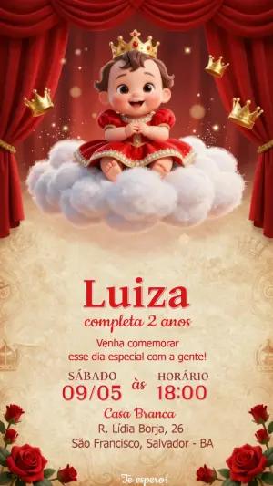 Convite de Aniversário Pequena Rainha Fofo para Editar