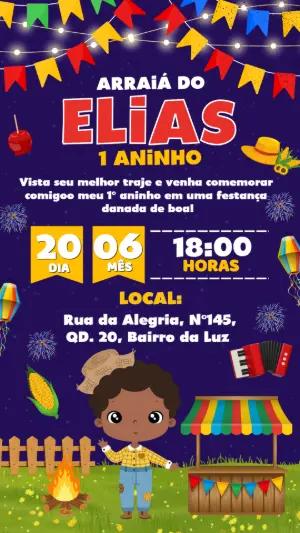 Convite de Aniversário Arraiá Infantil Colorido para Editar