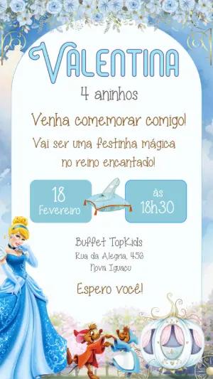 Convite Animado Aniversário Cinderela para Editar Online