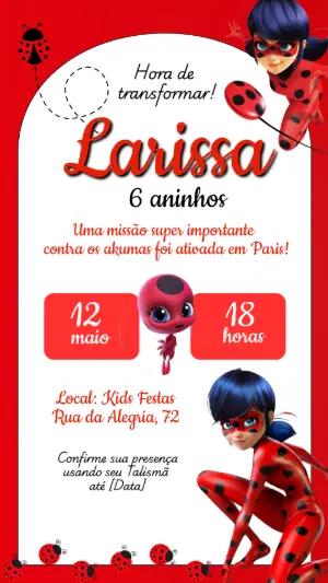 Convite de Aniversário Ladybug Miraculous para Editar