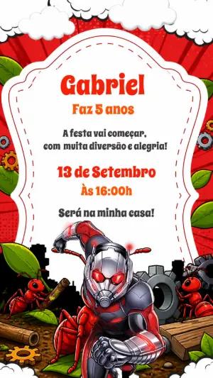 Convite de Aniversário Homem-Formiga Editável
