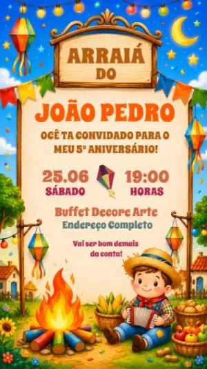 Convite de Aniversário Festa Junina Infantil para Editar