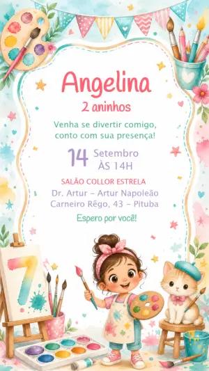 Convite de Aniversário Pintando o Sete Aquarela Editável