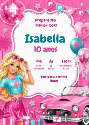 Convite Barbie Brilho de Aniversário Editável