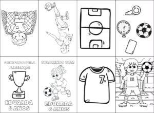 Mini Livro de Colorir Futebol Editável Online para Aniversário