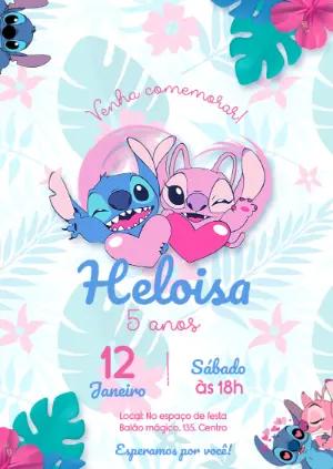 Convite de Aniversário Stitch e Angel Tropical para Editar