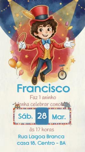 Convite de Aniversário Circo Aquarela para Editar e Enviar